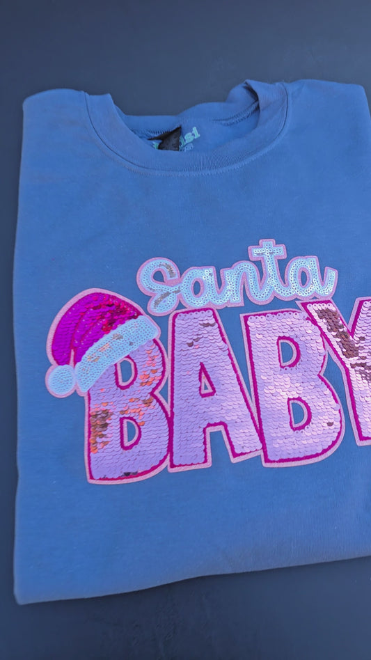 Pink Santa Baby Sequin Crewneck