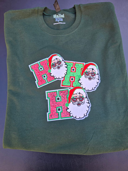Ho Ho Ho Santa Chenille/Sequin Crewneck